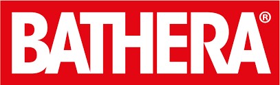 Logo mit weißer Schrift BATHERA auf rotem Hintergrund